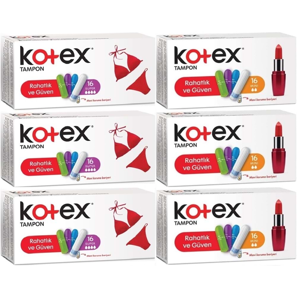 Kotex Tampon Süper - Mini 96 Lı Karma Set (6PK*16)