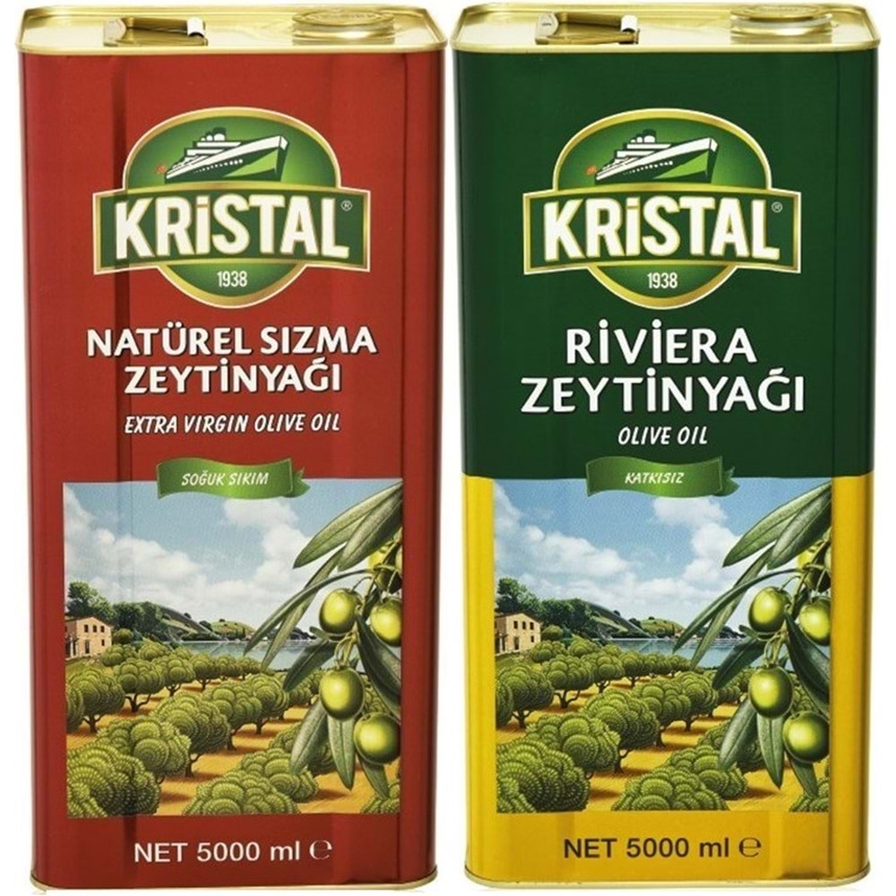 Kristal Zeytinyağı 10LT Natürel Sızma Soğuk Sıkım / Riviera (Teneke) (2PK*5LT)