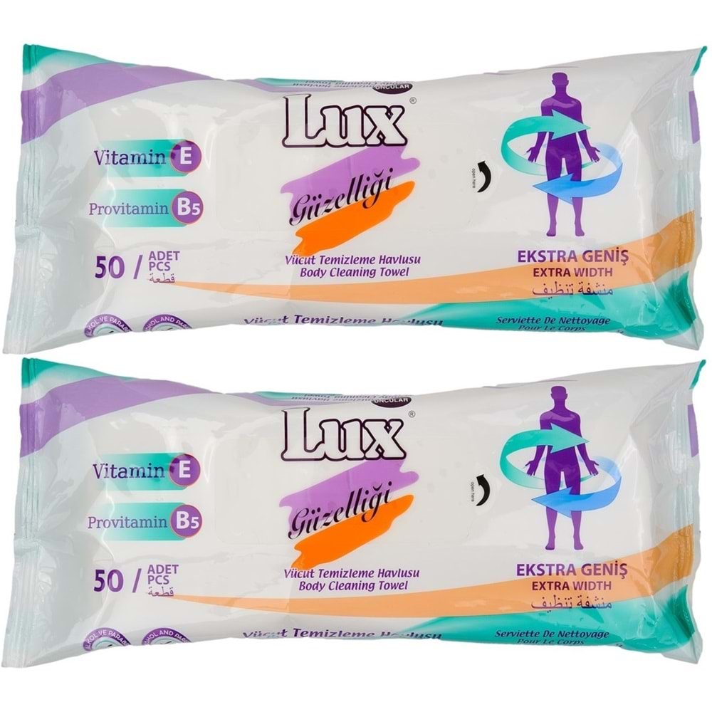 Lux Yetişkin Vücut Temizleme Islak Mendil Havlu 50 Yaprak XL (2 Li Set)