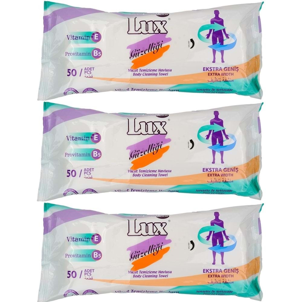 Lux Yetişkin Vücut Temizleme Islak Mendil Havlu 50 Yaprak XL (3 Lü Set)