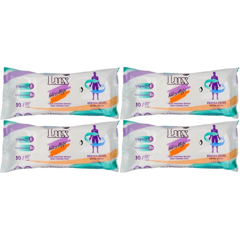 Lux Yetişkin Vücut Temizleme Islak Mendil Havlu 50 Yaprak XL (4 Lü Set)