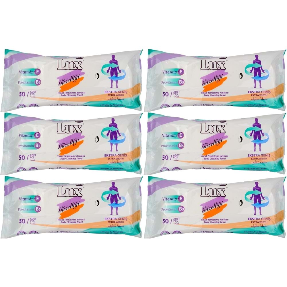 Lux Yetişkin Vücut Temizleme Islak Mendil Havlu 50 Yaprak XL (6 Lı Set)