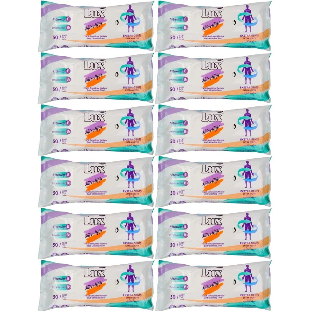 Lux Yetişkin Vücut Temizleme Islak Mendil Havlu 50 Yaprak XL (12 Li Set)