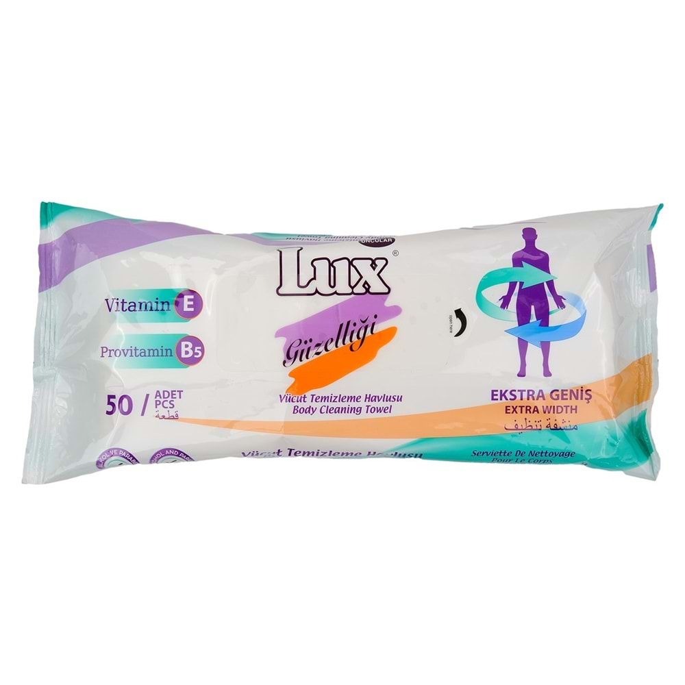 Lux Yetişkin Vücut Temizleme Islak Mendil Havlu 50 Yaprak XL (24 Lü Set)