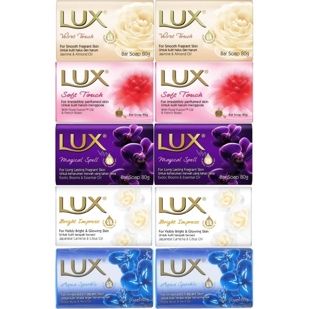 Lux Sabun 80GR (Karma 10 Lu Set) Soft Touch/Velvet Touch/Magicial Spell/Aqua Sparke/Bright Impress