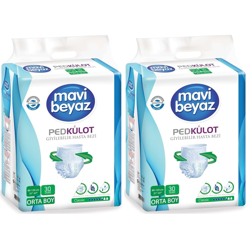 Mavi Beyaz Ped Emici Külot Yetişkin Bezi Medium Orta 60 Adet