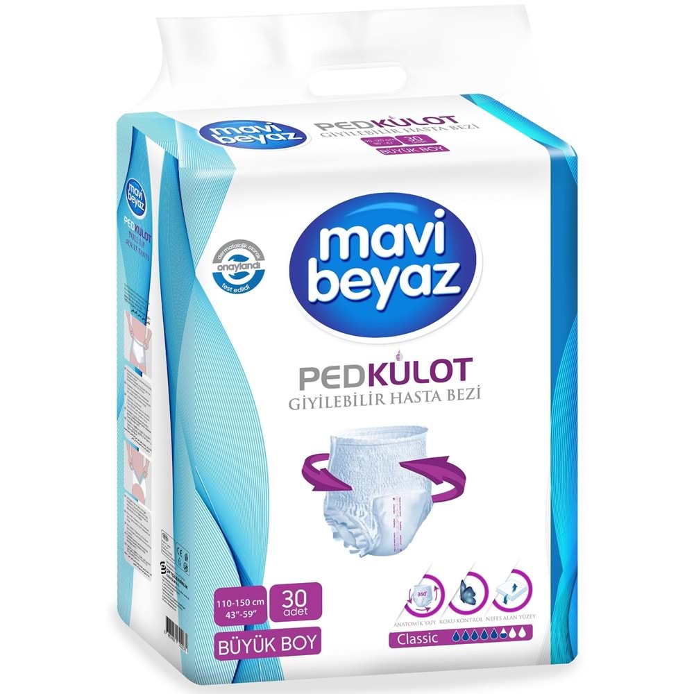 Mavi Beyaz Ped Emici Külot Yetişkin Bezi L - Large - Büyük 120 Adet