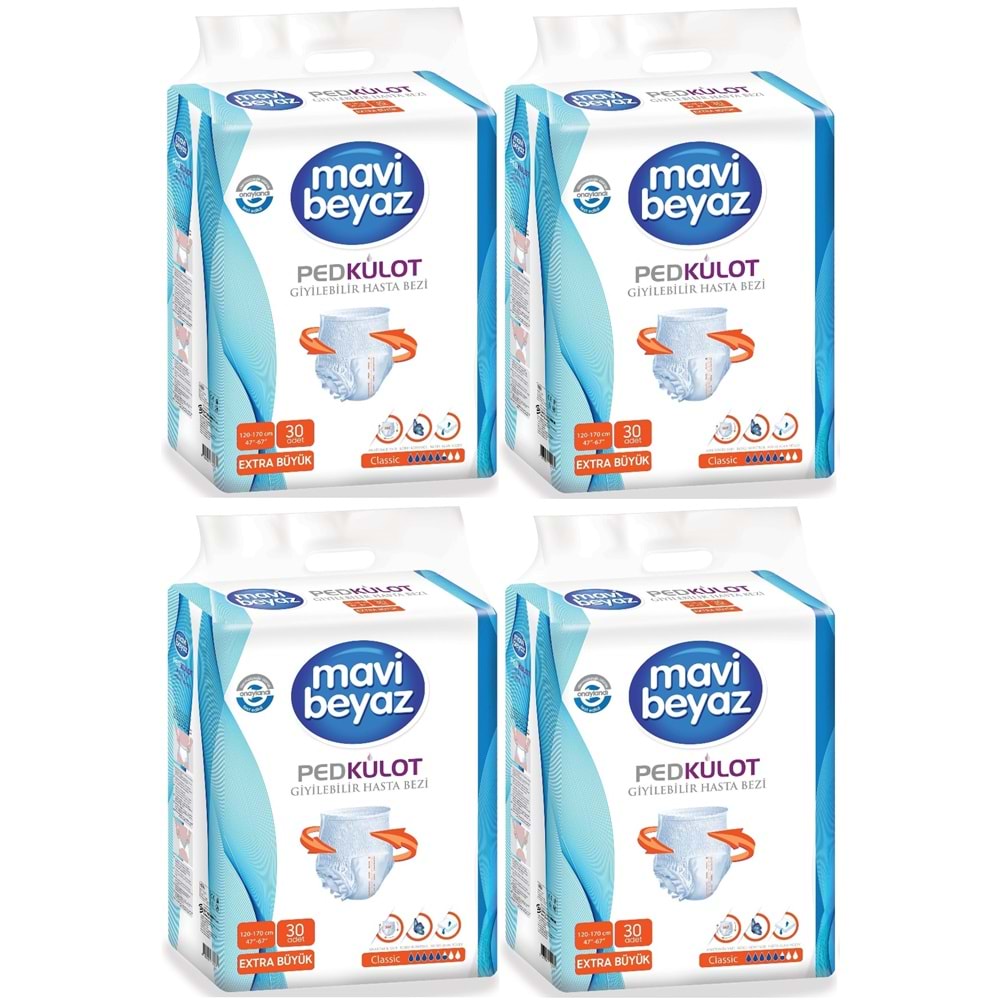 Mavi Beyaz Ped Emici Külot Yetişkin Bezi XL Ekstra Büyük 120 Adet