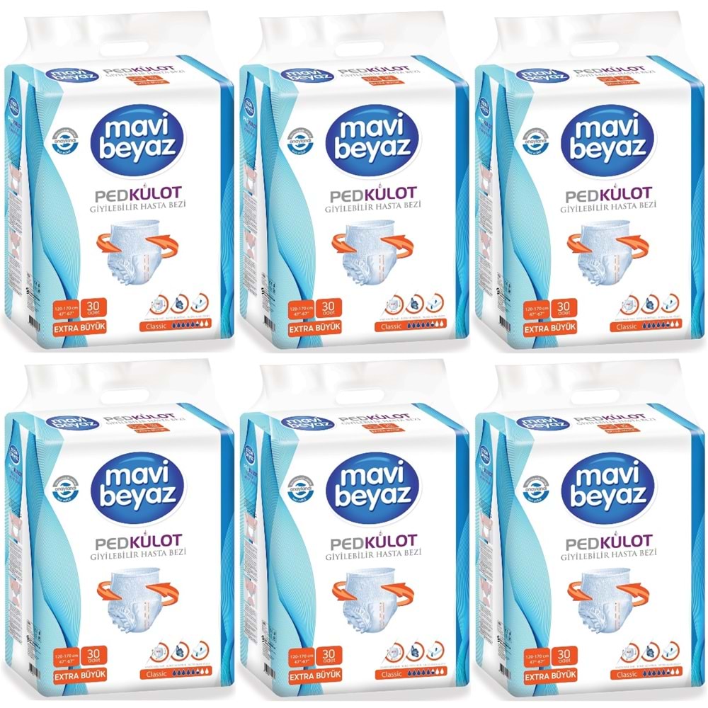 Mavi Beyaz Ped Emici Külot Yetişkin Bezi XL Ekstra Büyük 180 Adet