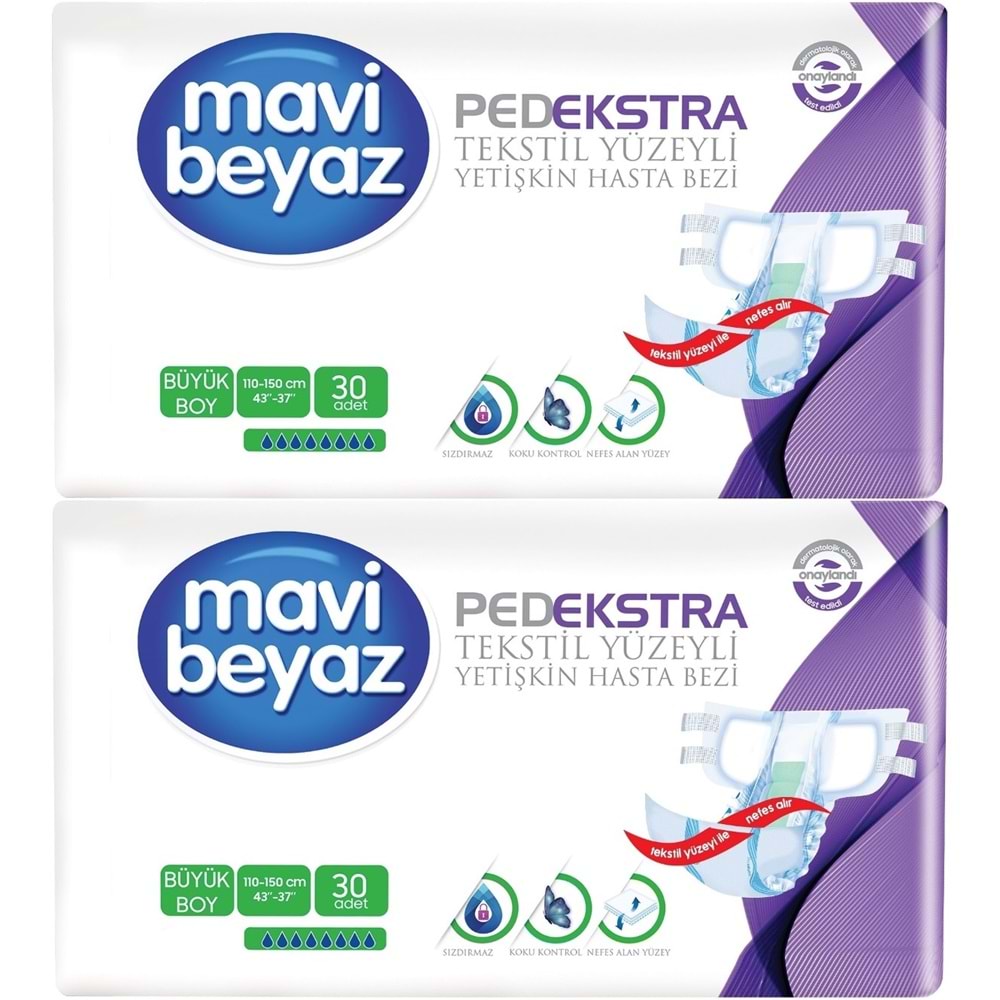 Mavi Beyaz Ped Ekstra Tekstil Yüzeyli Yetişkin Bel Bantlı Yetişkin Bezi Large Büyük 60 Adet