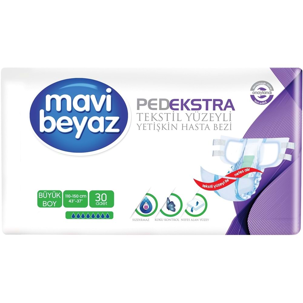 Mavi Beyaz Ped Ekstra Tekstil Yüzeyli Bel Bantlı Yetişkin Bezi L - Large - Büyük 90 Adet
