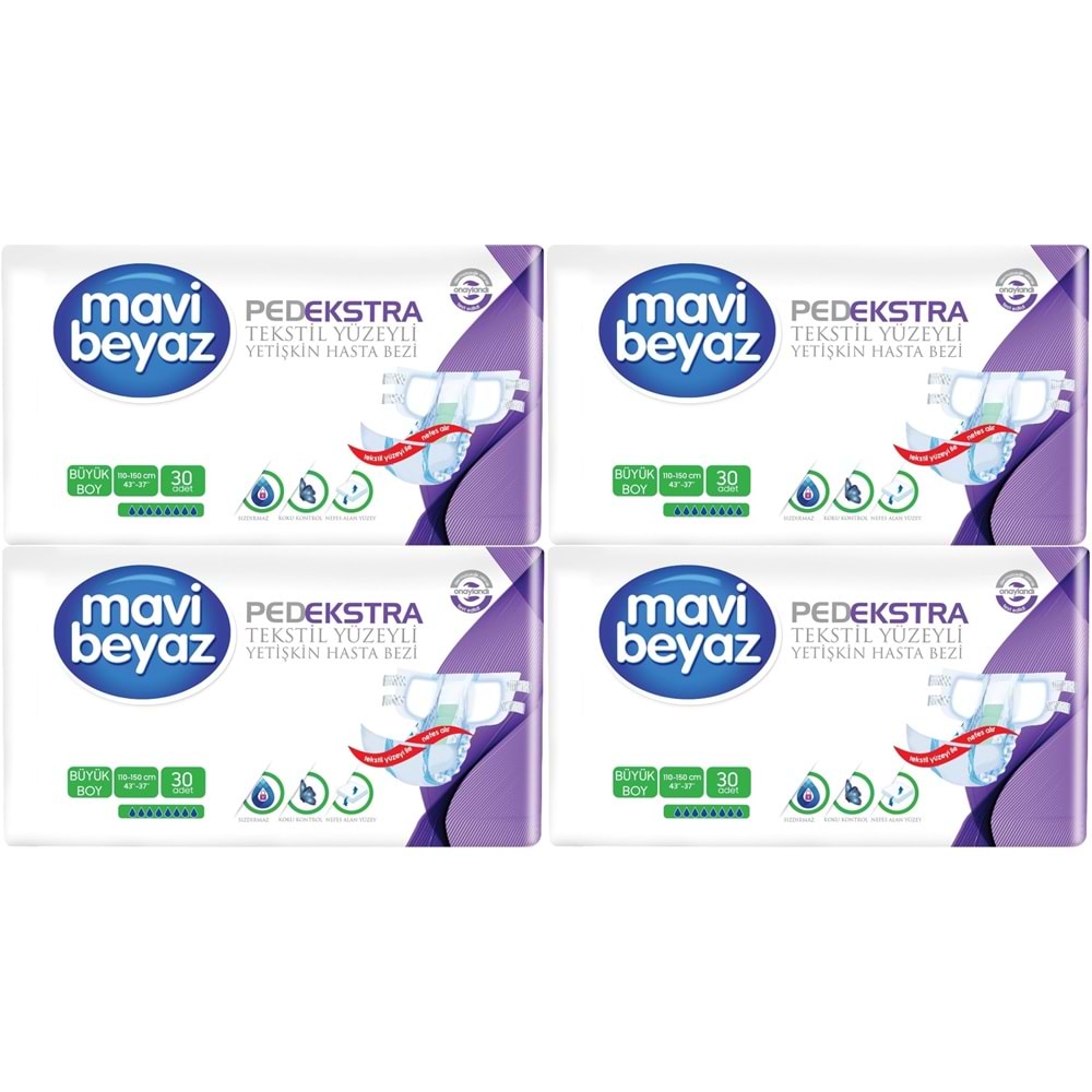 Mavi Beyaz Ped Ekstra Tekstil Yüzeyli Bel Bantlı Yetişkin Bezi L - Large - Büyük 120 Adet