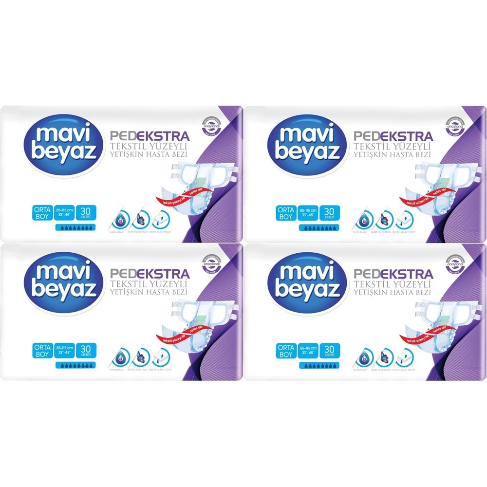 Mavi Beyaz Ped Ekstra Tekstil Yüzeyli Bel Bantlı Yetişkin Bezi M - Medium - Orta 120 Adet