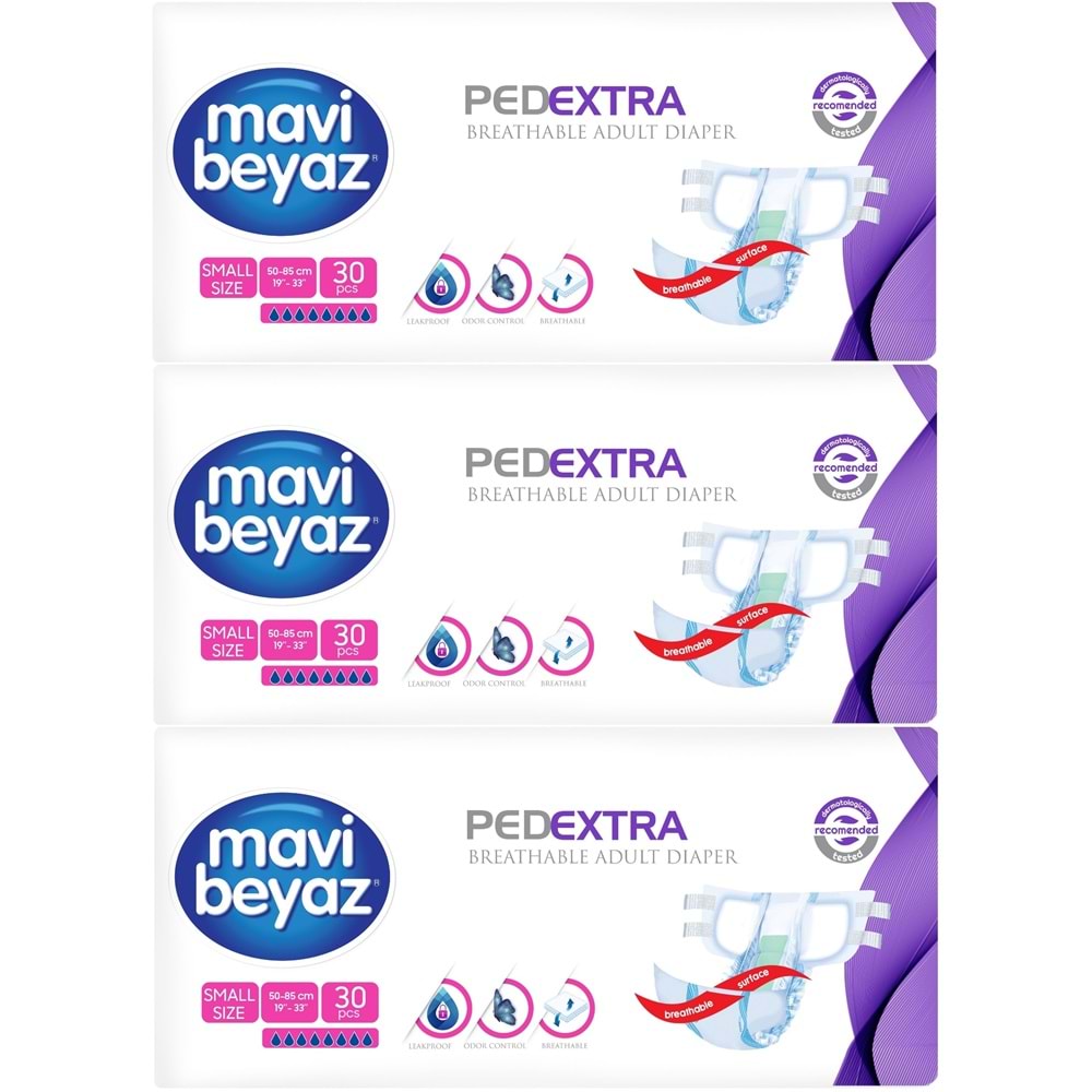 Mavi Beyaz Ped Ekstra Tekstil Yüzeyli Bel Bantlı Yetişkin Bezi S - Small - Küçük 90 Adet