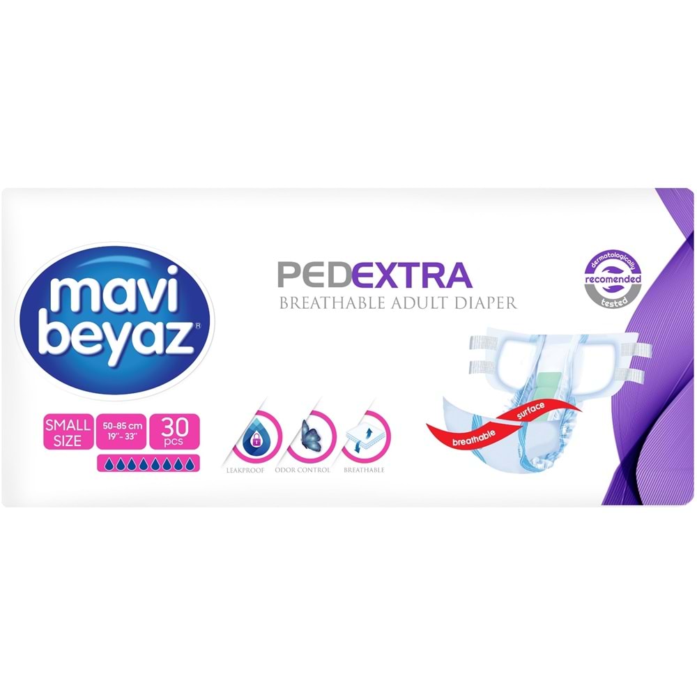 Mavi Beyaz Ped Ekstra Tekstil Yüzeyli Bel Bantlı Yetişkin Bezi S - Small - Küçük 90 Adet