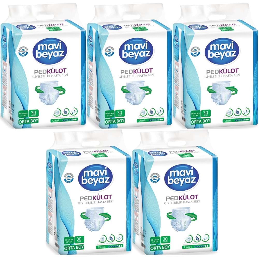 Mavi Beyaz Ped Emici Külot Yetişkin Bezi M - Medium - Orta 150 Adet