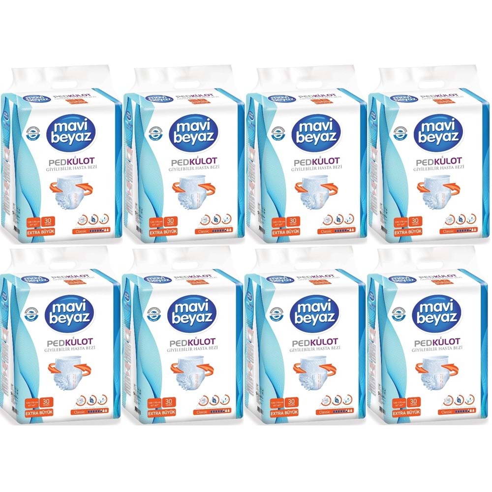 Mavi Beyaz Ped Emici Külot Yetişkin Bezi XL Ekstra Büyük 240 Adet