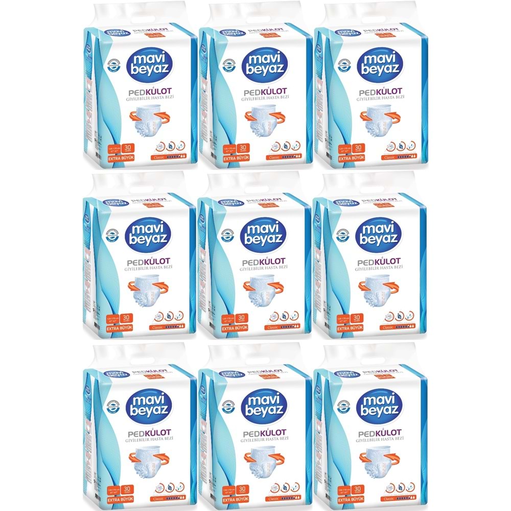 Mavi Beyaz Ped Emici Külot Yetişkin Bezi XL Ekstra Büyük 270 Adet