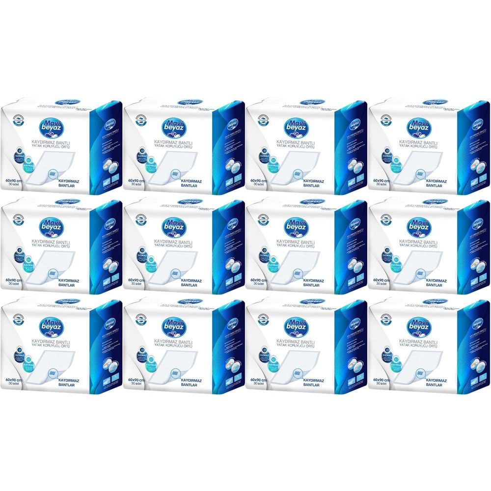 Mavi Beyaz Yetişkin Alt Açma Yatak Koruyucu Örtü 60*90CM 360 Adet (12PK*30) Kaydırmaz Bantlı