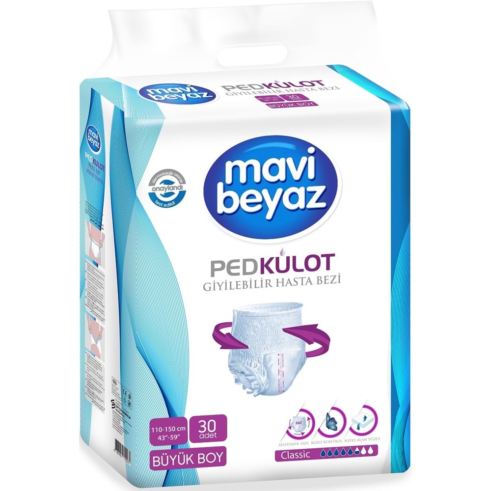 Mavi Beyaz Ped Emici Külot Yetişkin Bezi L -Large Büyük 90 Adet +Yatak Koruyucu Örtü 60x90CM 60 Adet