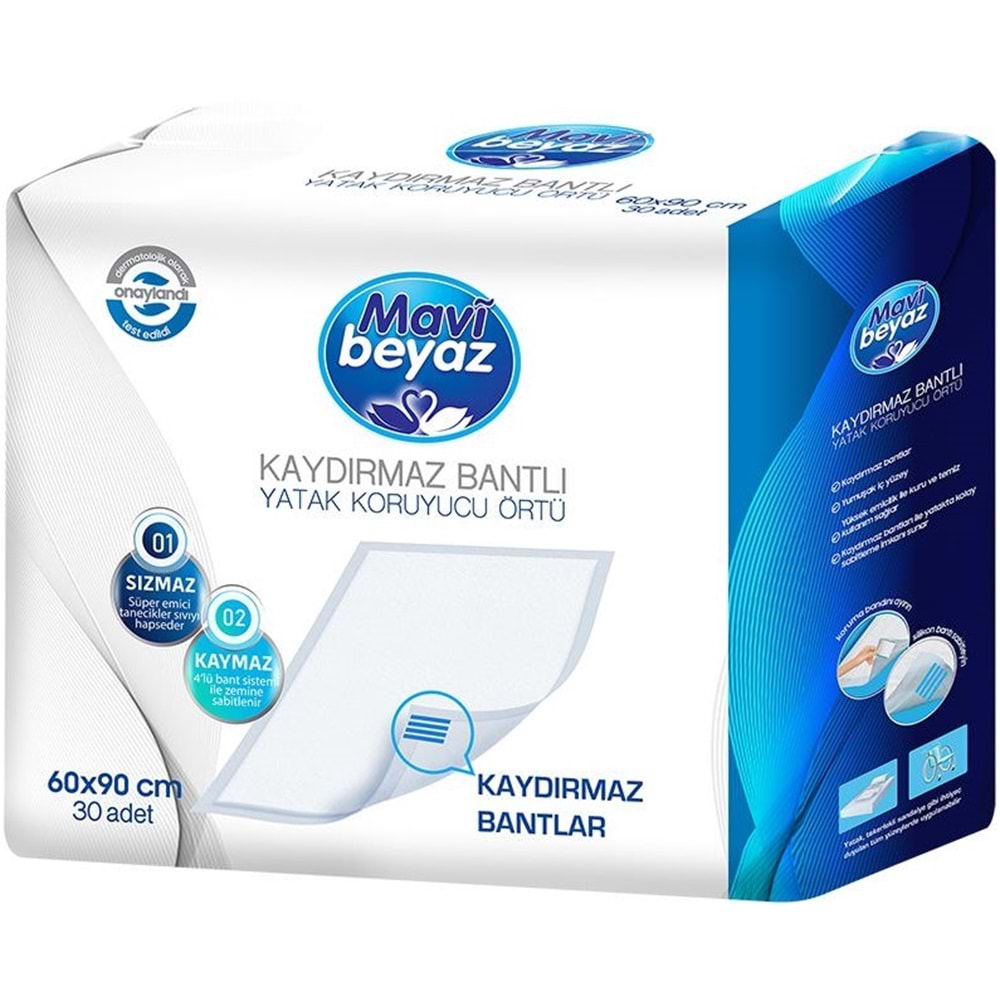 Mavi Beyaz Ped Ekstra Tekstil Yüzeyli Bel Bantlı Yetişkin Bezi XL 30 Adet + Yatak Korucu + Havlu