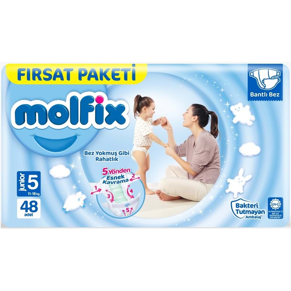 Molfix Bebek Bezi 5 Beden 11-18 KG Junior 144 Adet Aylık Fırsat Pk