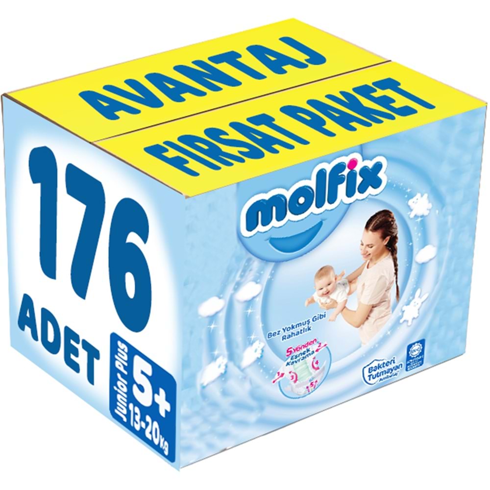 Molfix Bebek Bezi 5+ Beden 13-20 KG Junior Plus 176 Adet Avantaj Fırsat Pk