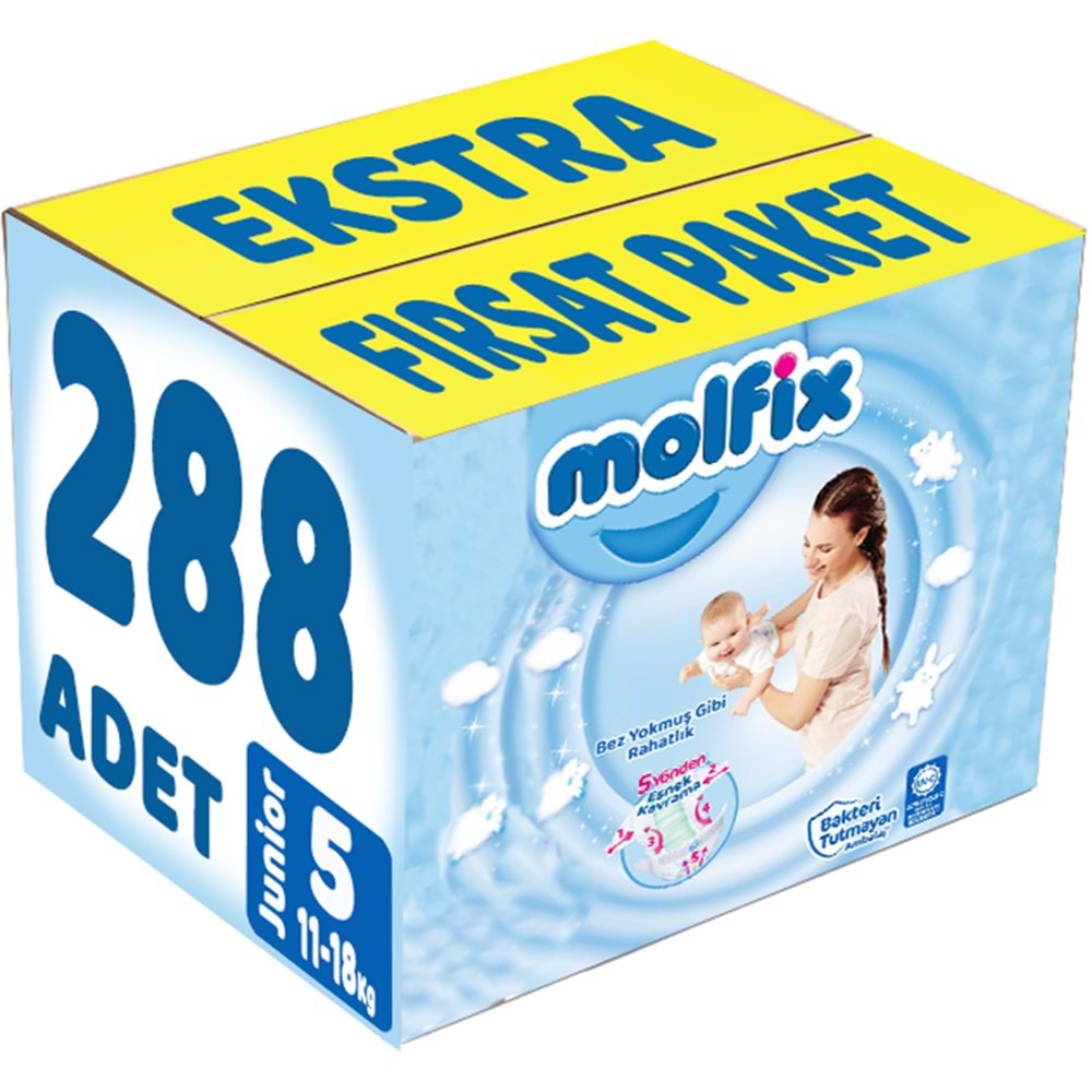 Molfix Bebek Bezi 5 Beden 11-18 KG Junior 288 Adet Ekstra Fırsat Pk