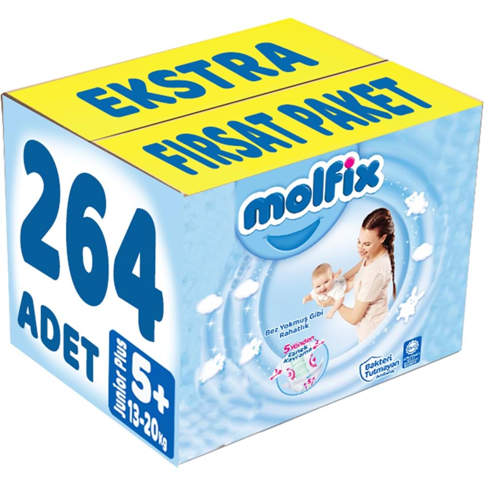 Molfix Bebek Bezi 5+ Beden 13-20 KG Junior Plus 264 Adet Ekstra Fırsat Pk