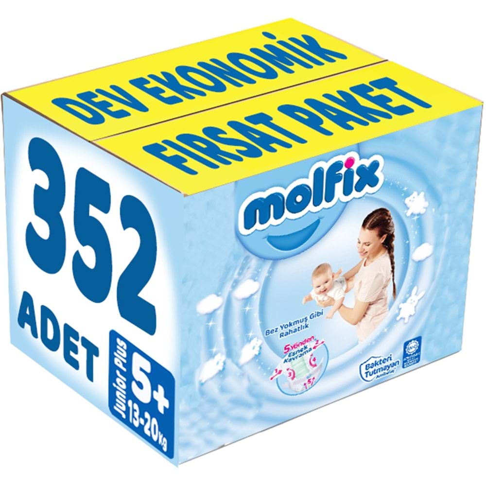 Molfix Bebek Bezi 5+ Beden 13-20 KG Junior Plus 352 Adet Dev Ekonomik Fırsat Pk