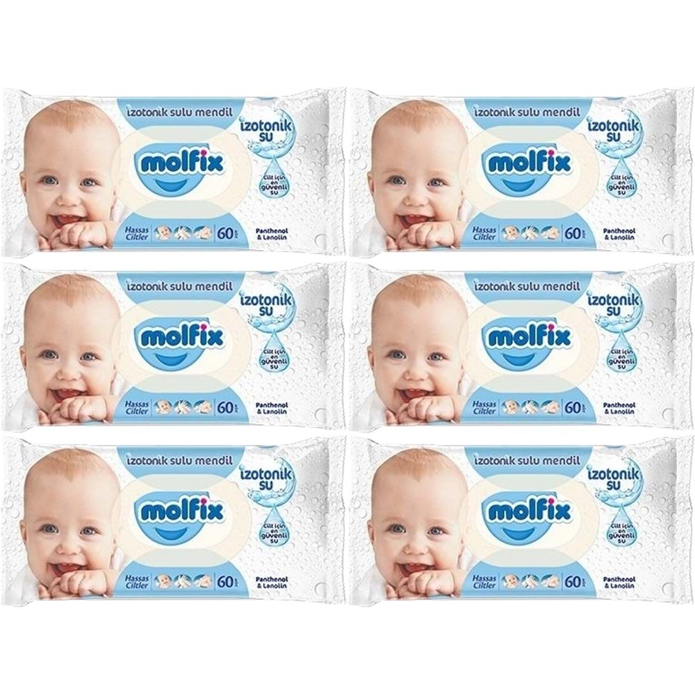 Molfix Islak Havlu Mendil İzotonik Hassas Ciltler 6 Lı Set 60 Yaprak Plastik Kapaklı