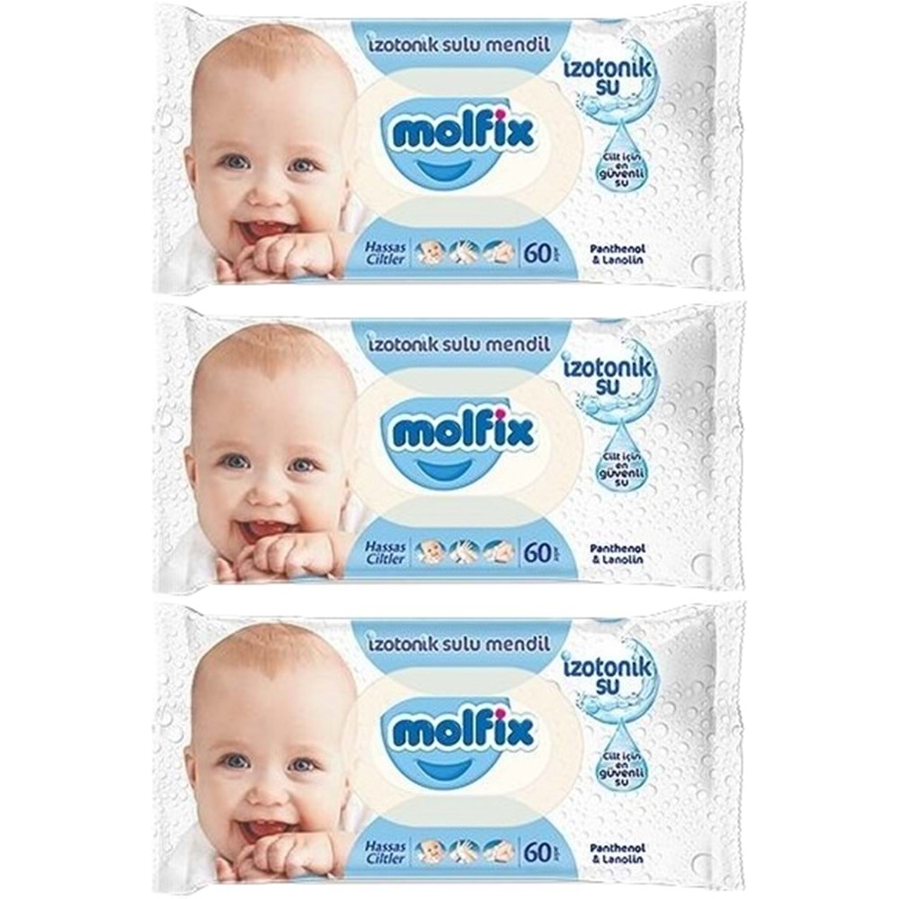 Molfix Islak Havlu Mendil İzotonik Hassas Ciltler 3 Lü Set 60 Yaprak Plastik Kapaklı