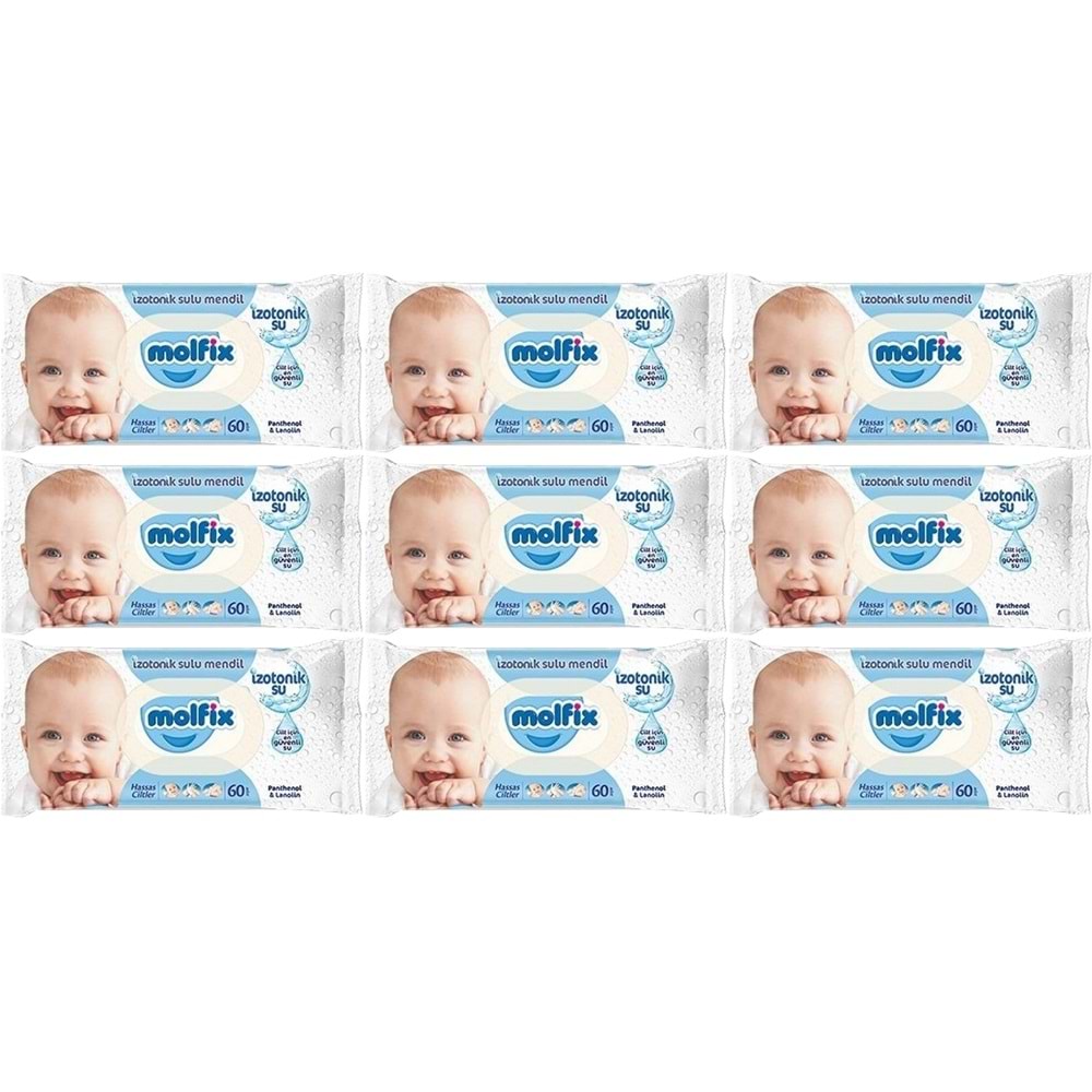 Molfix Islak Havlu Mendil İzotonik Hassas Ciltler 9 Lu Set 60 Yaprak Plastik Kapaklı