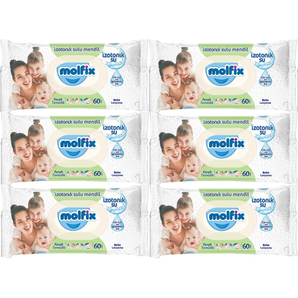 Molfix Islak Havlu Mendil İzotonik Ferah Temizlik 6 Lı set 60 Yaprak Plastik Kapaklı