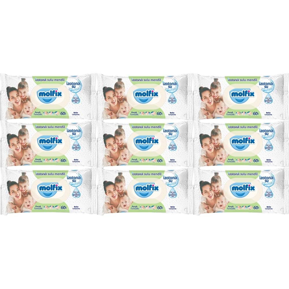 Molfix Islak Havlu Mendil İzotonik Ferah Temizlik 9 Lu set 60 Yaprak Plastik Kapaklı