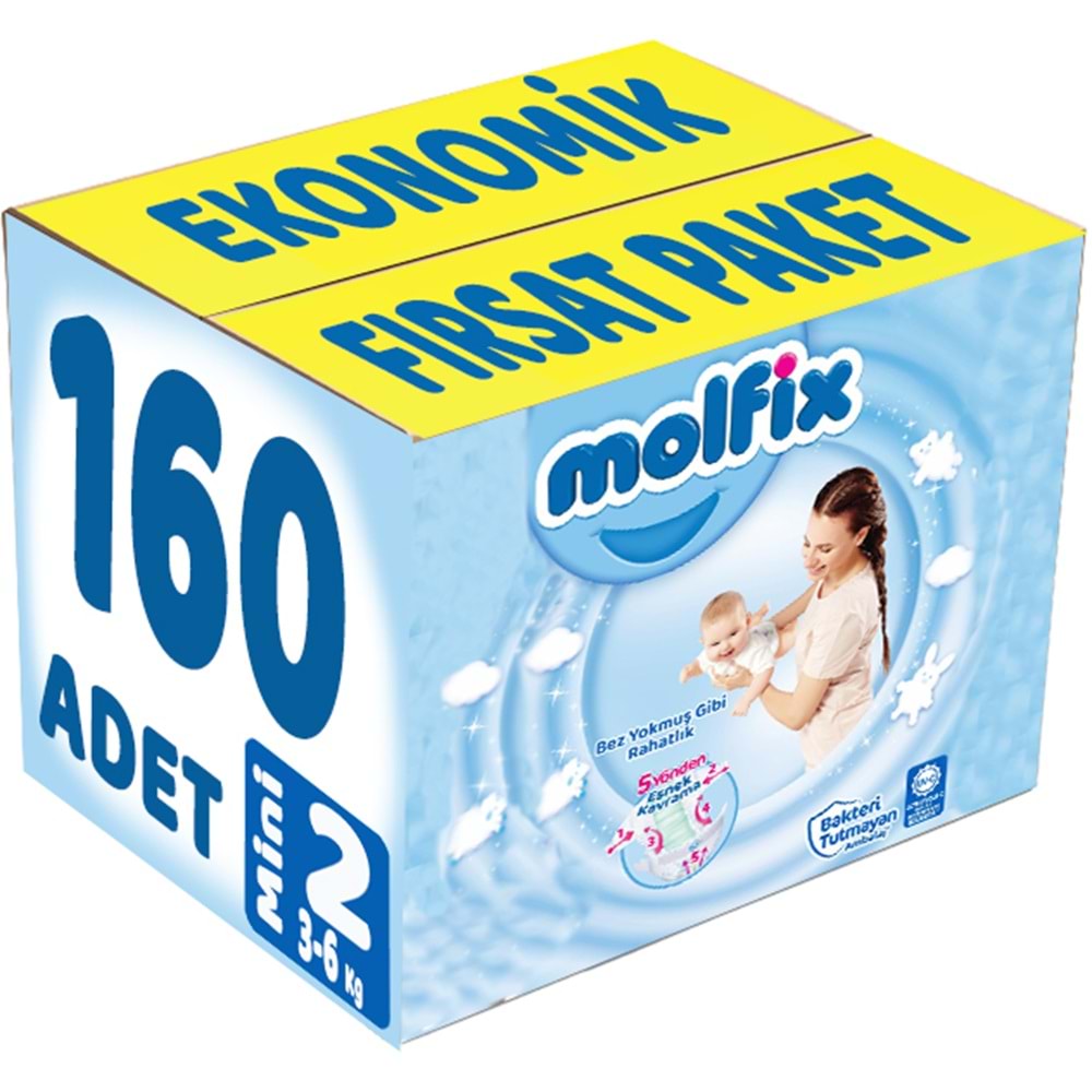 Molfix Bebek Bezi 2 Beden 3-6 KG Mini 160 Adet Ekonomik Fırsat Pk