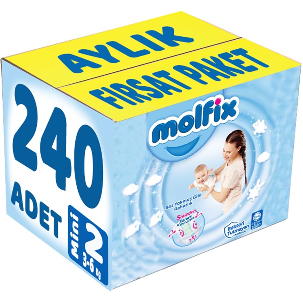 Molfix Bebek Bezi 2 Beden 3-6 KG Mini 240 Adet Aylık Fırsat Pk