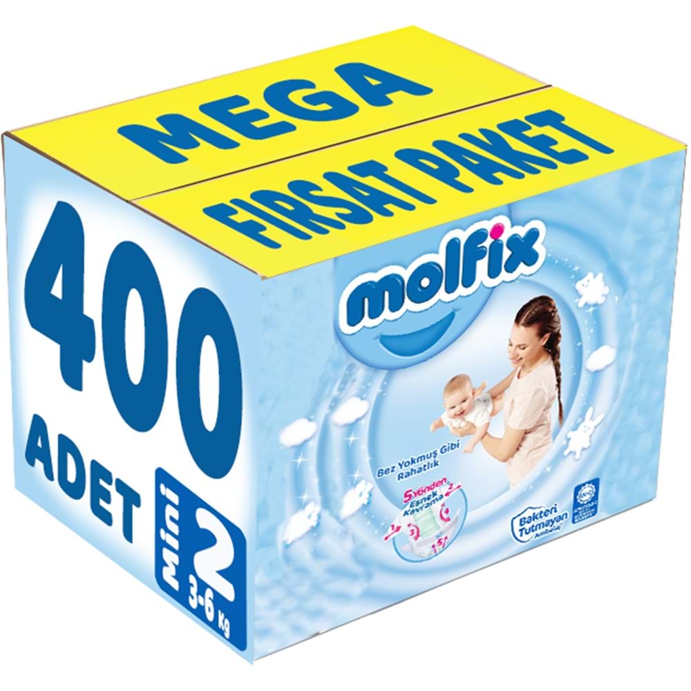 Molfix Bebek Bezi 2 Beden 3-6 KG Mini 400 Adet MeGa Fırsat Pk