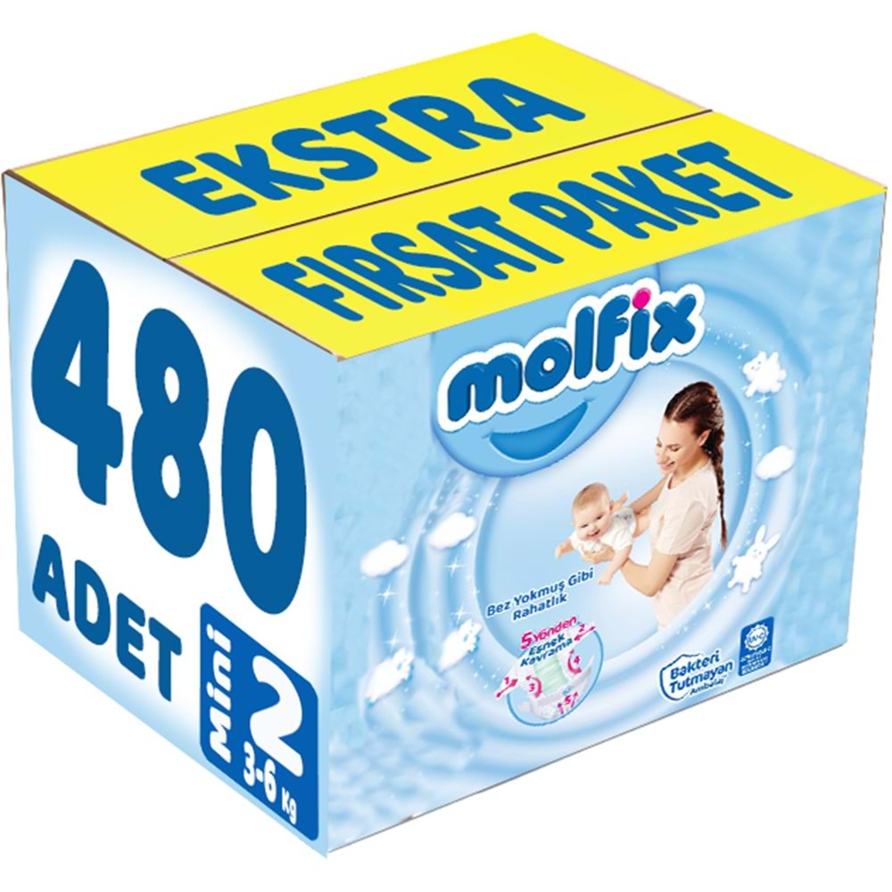 Molfix Bebek Bezi 2 Beden 3-6 KG Mini 480 Adet Ekstra Fırsat Pk