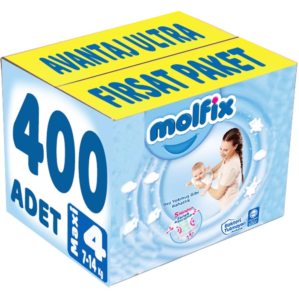 Molfix Bebek Bezi Beden:4 (7-14Kg) Maxi 400 Adet Avantaj Ultra Fırsat Pk