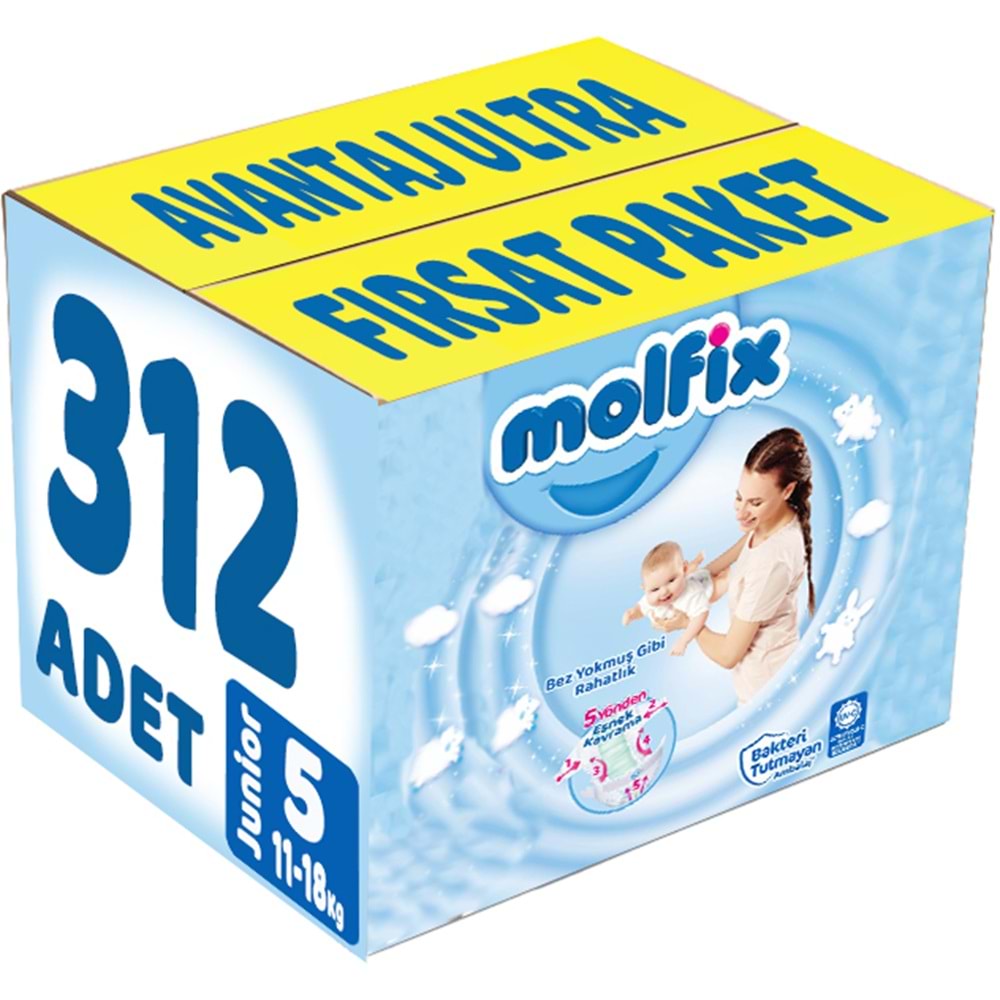 Molfix Bebek Bezi Beden:5 (11-18Kg) Junior 312 Adet Avantaj Ultra Fırsat Pk