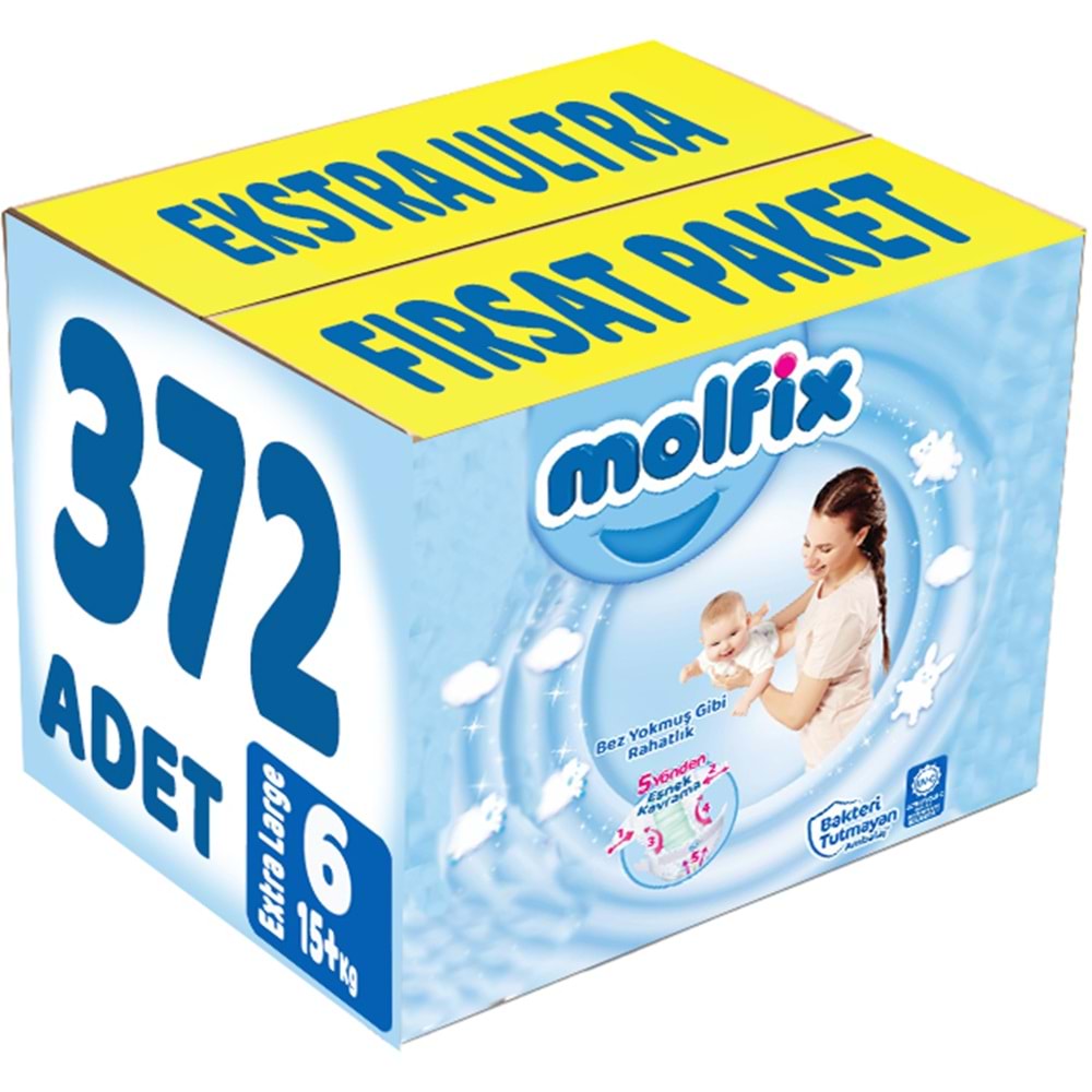 Molfix Bebek Bezi 6 Beden 15+ KG Extra Large 372 Adet Ekstra Ultra Fırsat Pk