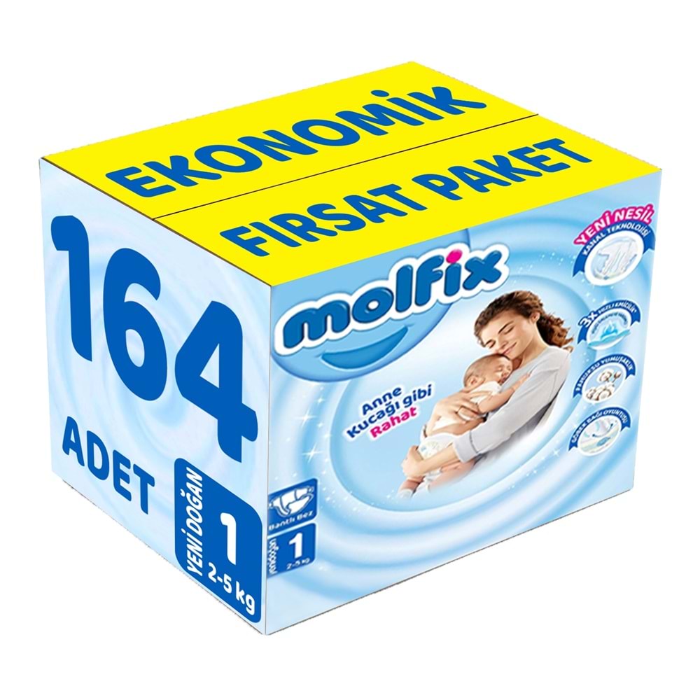 Molfix Bebek Bezi 1 Beden 2-5 KG Yeni Doğan 164 Adet Ekonomik Fırsat Pk