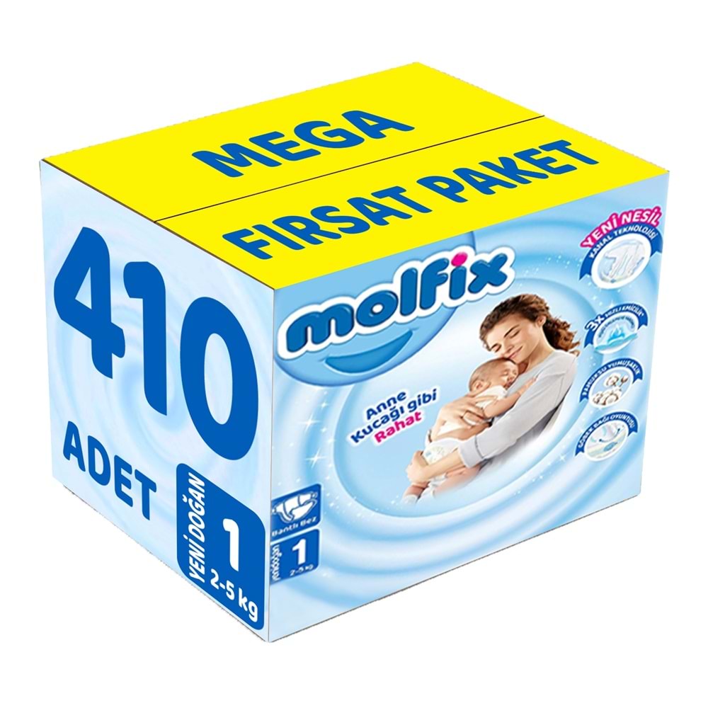 Molfix Bebek Bezi 1 Beden 2-5 KG Yeni Doğan 410 Adet MeGa Fırsat Pk
