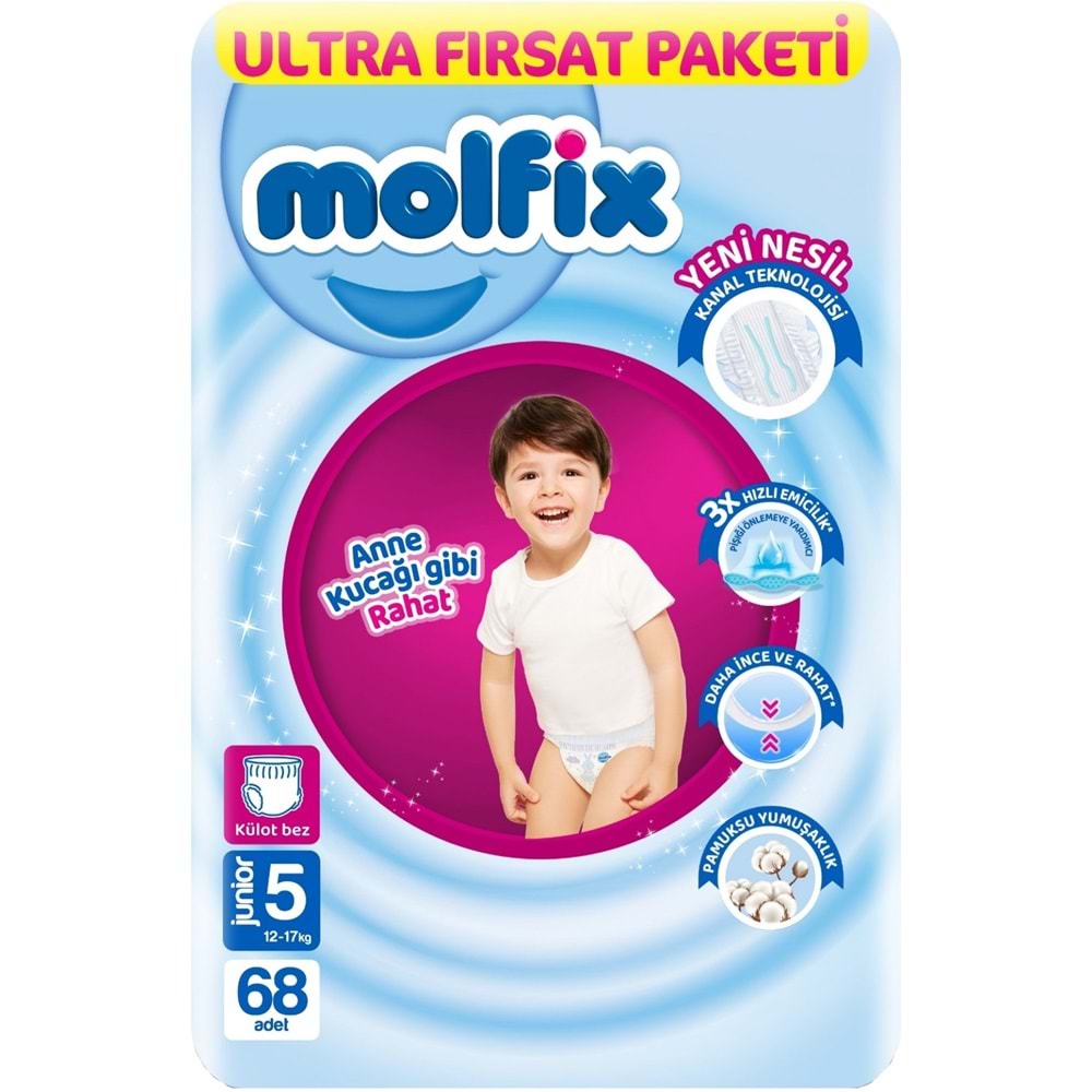 Molfix Külot Bebek Bezi 5 Beden 12-17 KG Junior 136 Adet Ekonomik Ultra Fırsat Pk