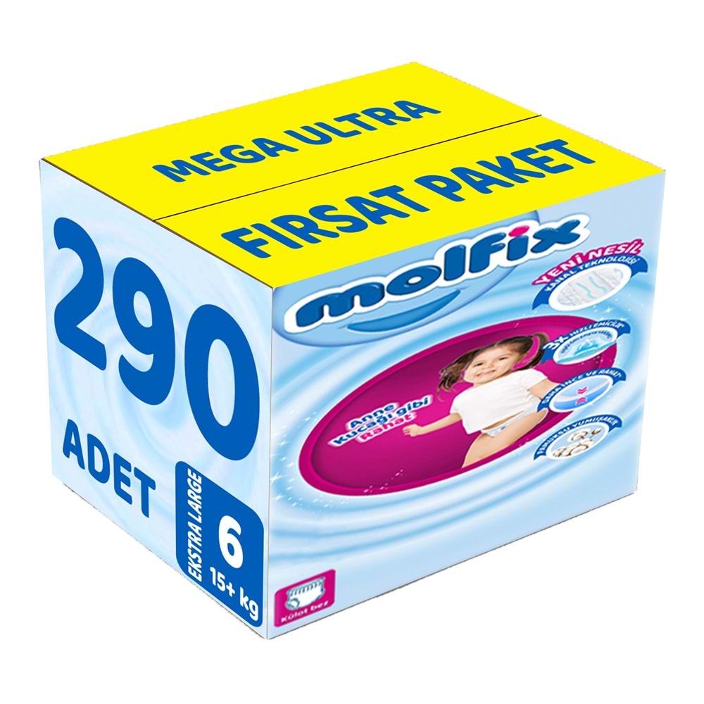 Molfix Külot Bebek Bezi 6 Beden 15+ KG Extra Large 290 Adet MeGa Ultra Fırsat Pk