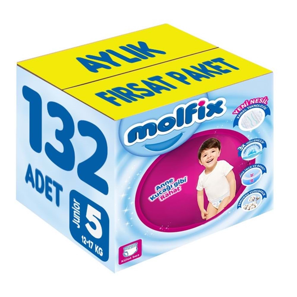 Molfix Külot Bebek Bezi 5 Beden 12-17 KG Junior 132 Adet Aylık Fırsat Pk
