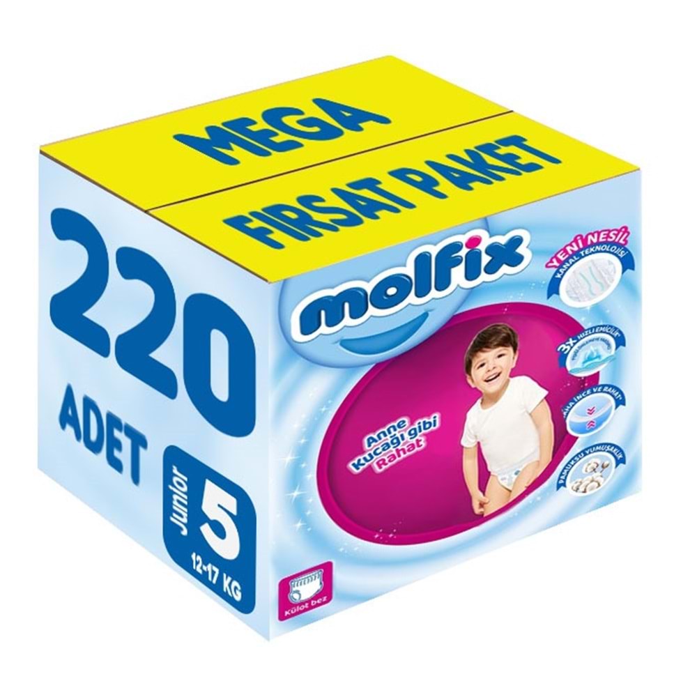Molfix Külot Bebek Bezi 5 Beden 12-17 KG Junior 220 Adet MeGa Fırsat Pk