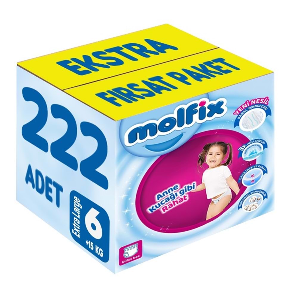 Molfix Külot Bebek Bezi 6 Beden 15+ KG Extra Large 222 Adet Ekstra Fırsat Pk