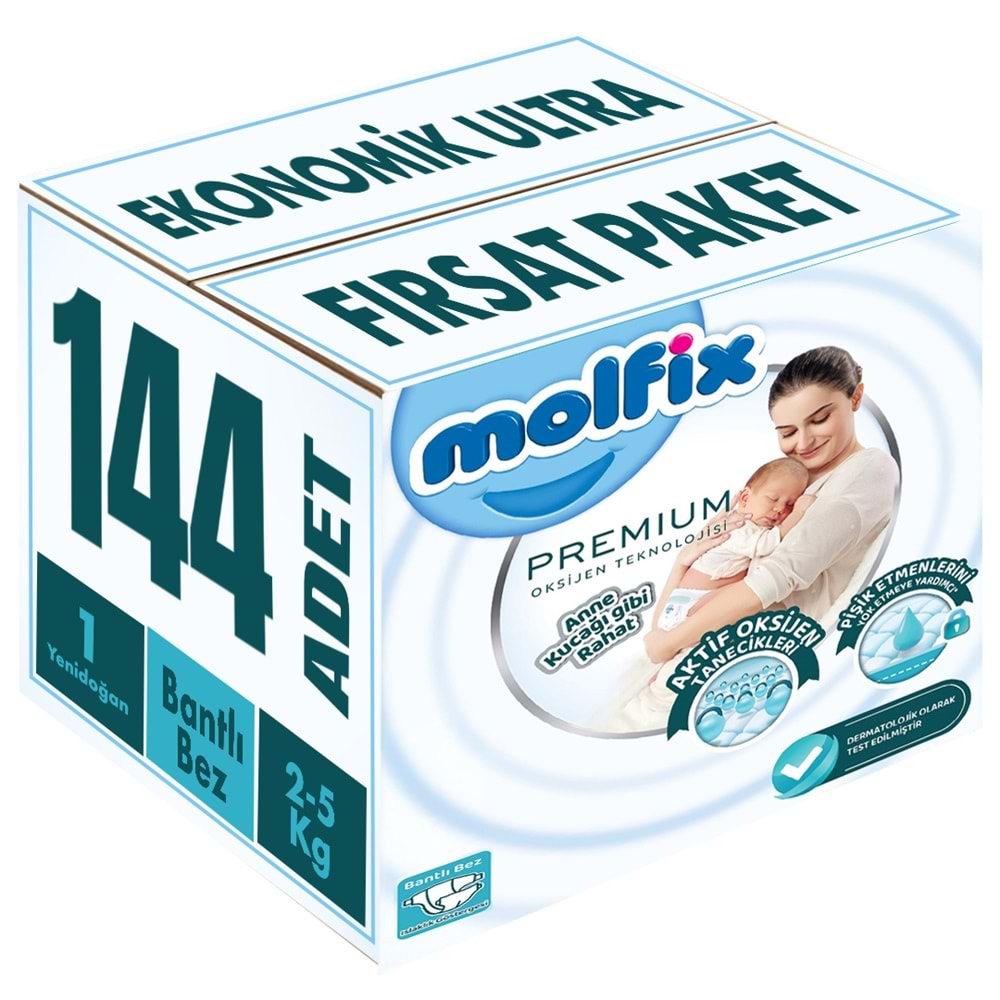 Molfix Premium Bebek Bezi 1 Beden 2-5 KG Yeni Doğan 144 Adet Ekonomik Ultra Fırsat Pk